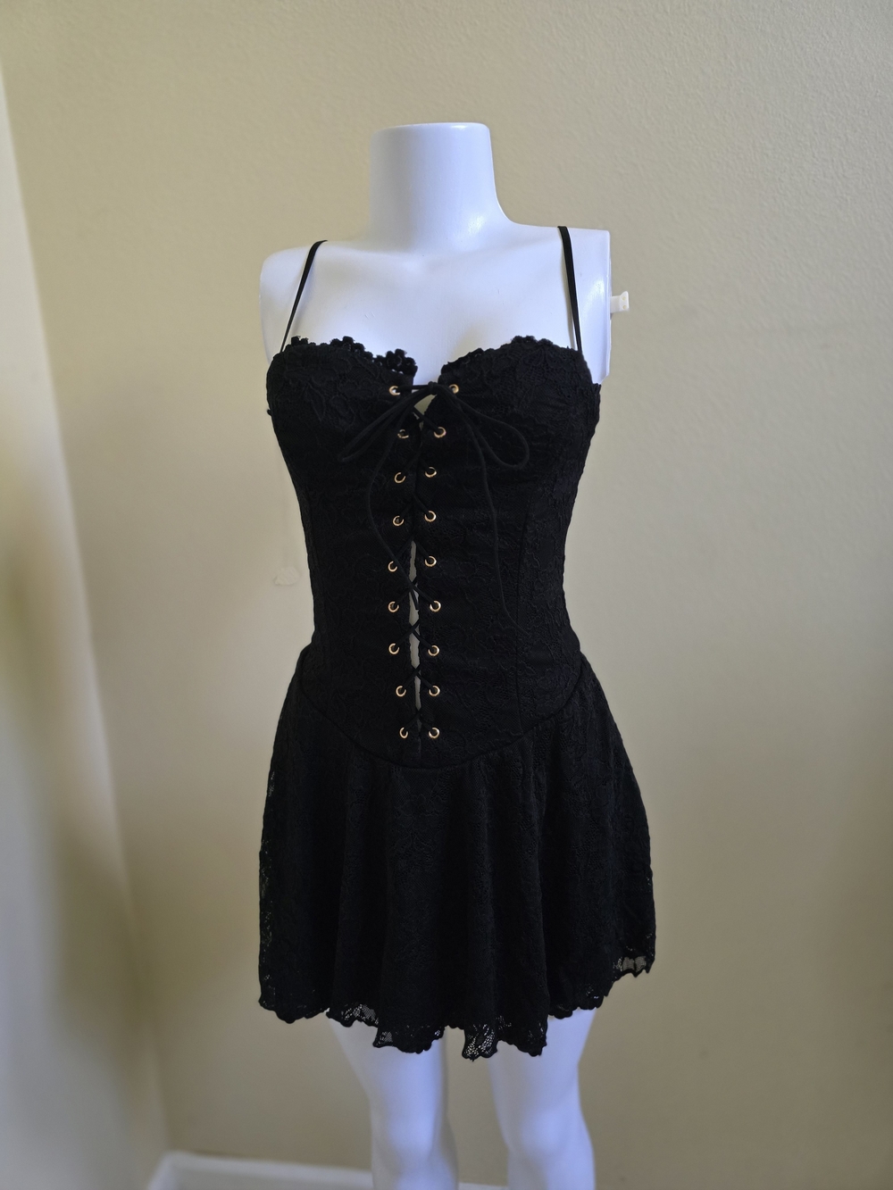 Lace-Up Black Mini Dress with Corset Bodice